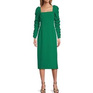 Antonio Melani Square Neck Long Ruched Sleeve Midi Dress, Size 6 Old‎ Money Glam